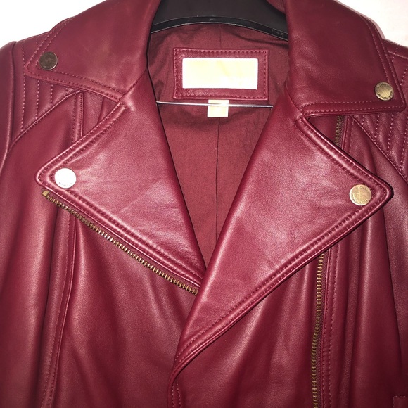Michael Kors Burgundy Asymmetrical Leather Jacket - Picture 2 of 4